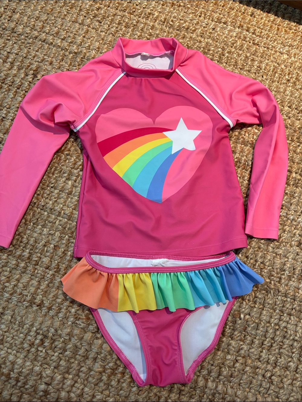 Kids Pink Rainbow Long-Sleeve Rash Guard Swim Set Little Bird by Jools Oliver